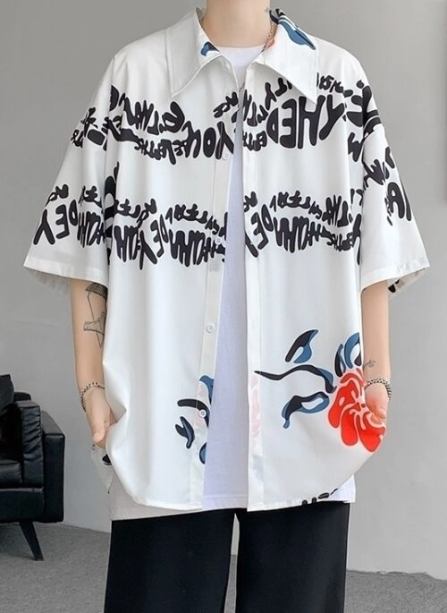 White Floral Print Tropical Shirt | Haechan – NCT