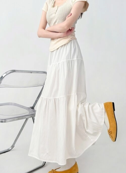 White Flowy Midi Skirt A Line Cake Skirt