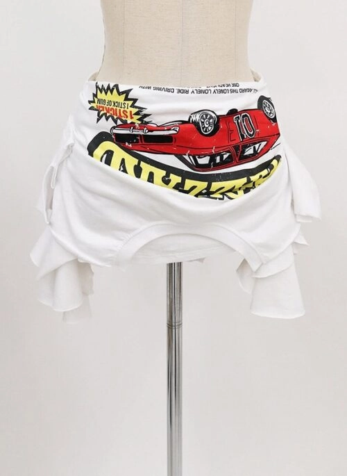 White Graphic Car Reconstructed Skirt | Jennie – BlackPink