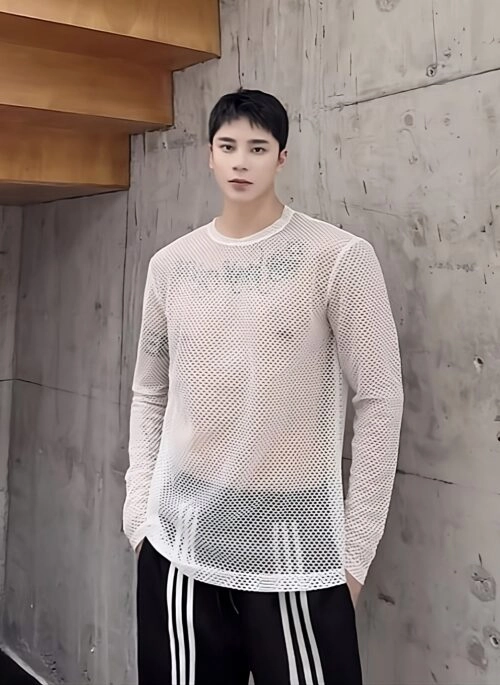 White Hollow Net Long Sleeves Top | Doyoung – Treasure