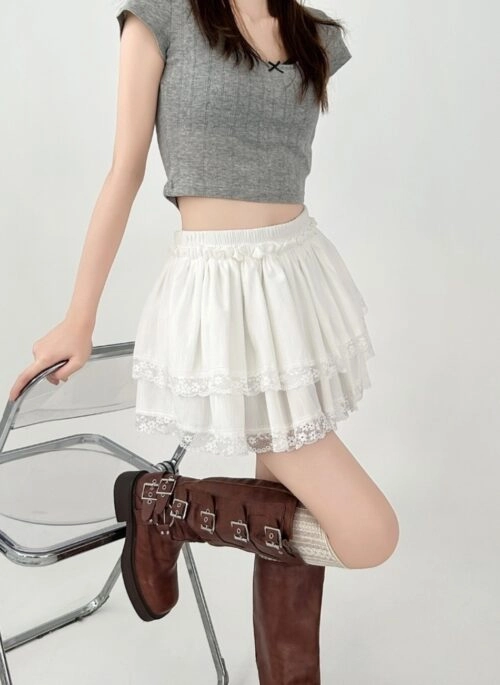 White Lace Layered Ballet Tulle Skirt
