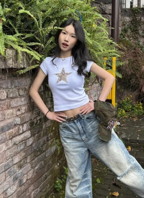 White Leopard Star T-Shirt | Yoonchae - KATSEYE