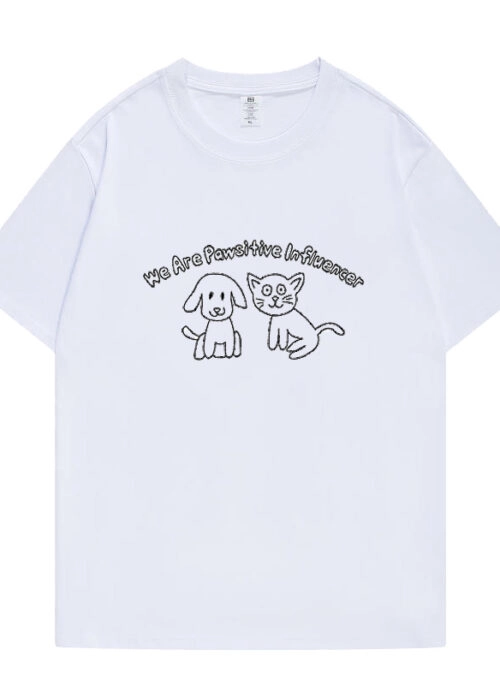 White Pawsitive Influencer Print T-Shirt | LeeKnow – Stray Kids
