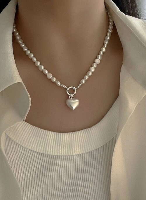 White Pearl Heart Pendant Necklace | Liz – IVE