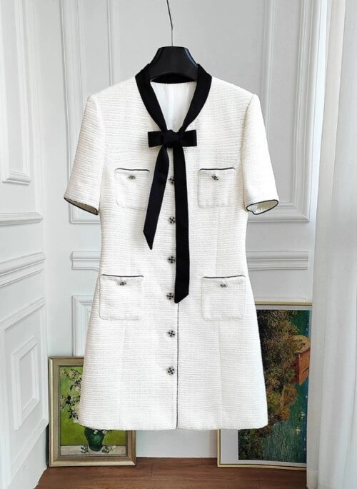 White Tweed Black Bow Dress | Do Do Hee - My Demon