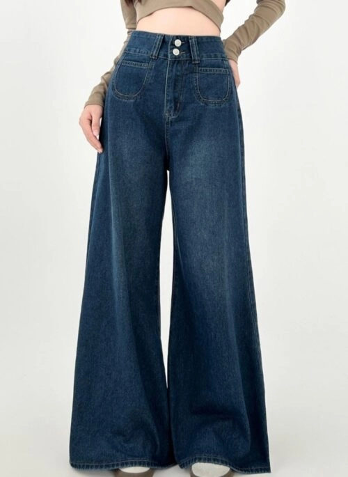 Wide Leg High Waist Loose Fit Denim Pants