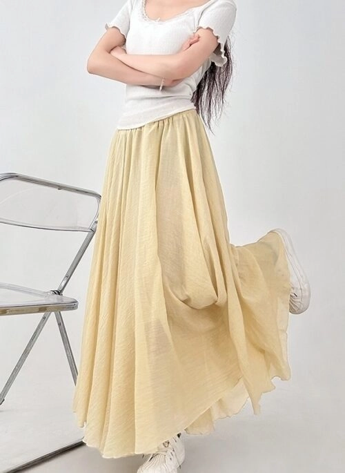 Yellow Cotton Linen A Line Maxi Skirt