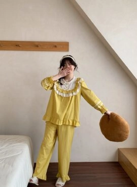 Yellow Ruffles And Bows Pajama Set | Park Seong Ah – Head Over Heels