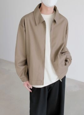 Beige Collared Zipper Jacket | Ji Han Na – Good Day