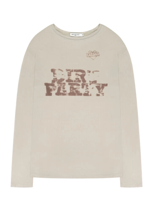 Beige Graphic Long Sleeve T-Shirt | Ningning - Aespa
