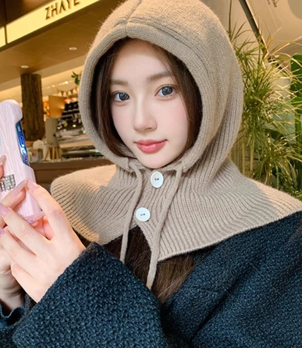 Beige Knitted Warm Baclava Hat | Giselle - Aespa - Fashion Chingu