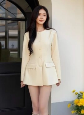 Beige Large Buttons Suit Blazer Dress | Kang Hyo Min – Beyond The Bar