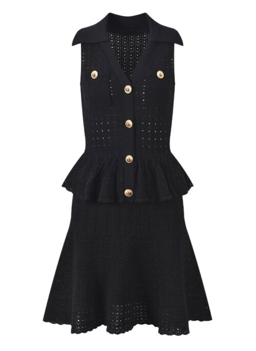 Black Collared Peplum Knitted Dress | Jisoo – BlackPink