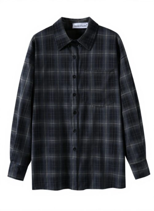 Black Plaid Long Sleeve Flannel Shirt | Ningning – Aespa