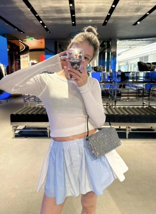 Blue And White Striped Panel Skort | Leeseo – IVE