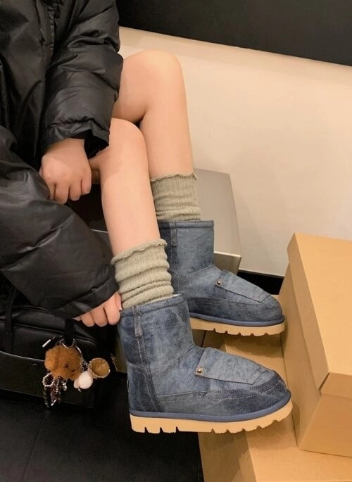 Blue Denim Fleece Lined Boots | Giselle - Aespa