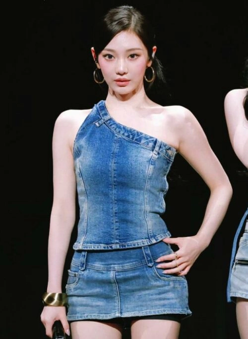 Blue One-Shoulder Denim Top | Ningning – Aespa