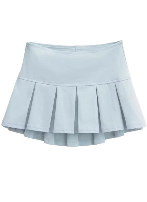 Blue Wide Pleats Mini Skirt | Rei – IVE