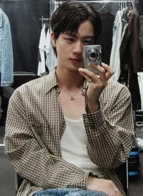 Brown Checkered Button-Up Shirt | Jin - BTS