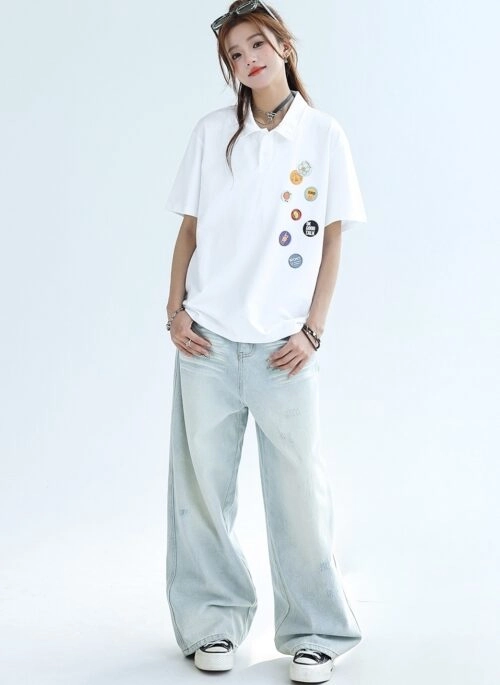 Classic Polo Collar Preppy Style Short Sleeve Shirt