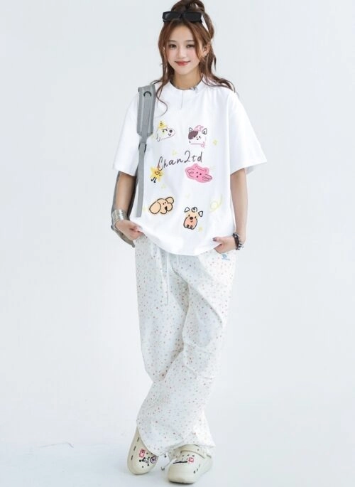 Cute Animal Print Quick Dry Loose Fit Tee