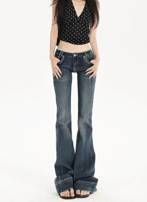 Dark Blue Low Rise Flare Jeans | Joy – Red Velvet