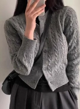 Grey Twist Pattern Button Cardigan | Kang Hyo Min – Beyond The Bar