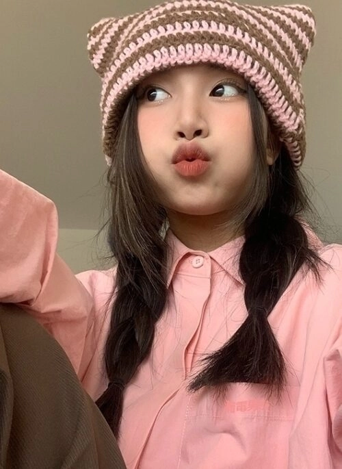 Pink And Brown Stripes Crochet Cat Ears Hat | Taehyung - BTS