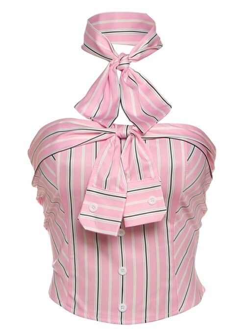 Pink Stripes Button Up Tube And Neck Scarf Set | Joy - Red Velvet
