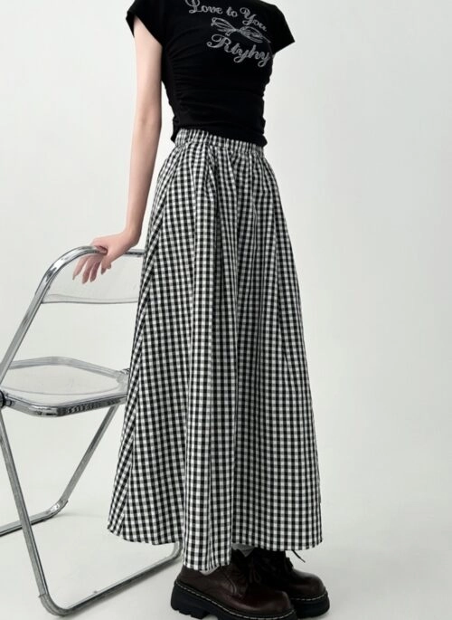 Plaid High Waist A Line Midi Skirt