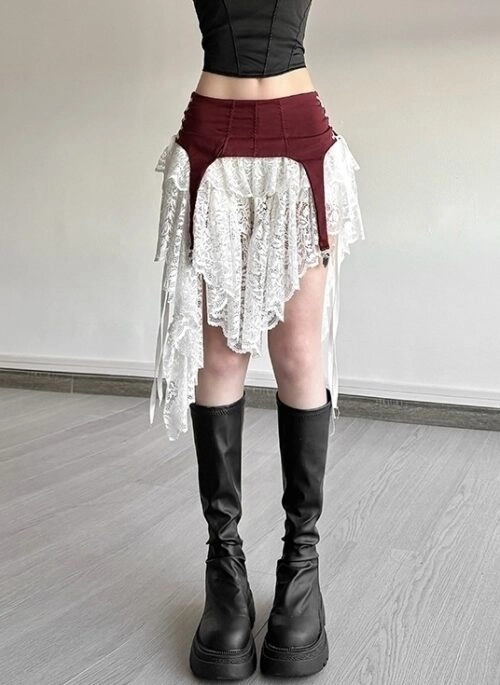 Red And White Lace Layered Skirt | Jennie – BlackPink