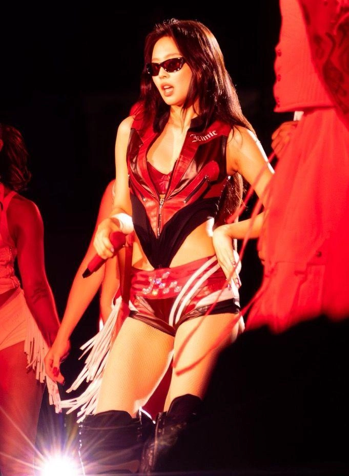 Red Biker Style Faux Leather Zip-Up Top | Jennie - BlackPink