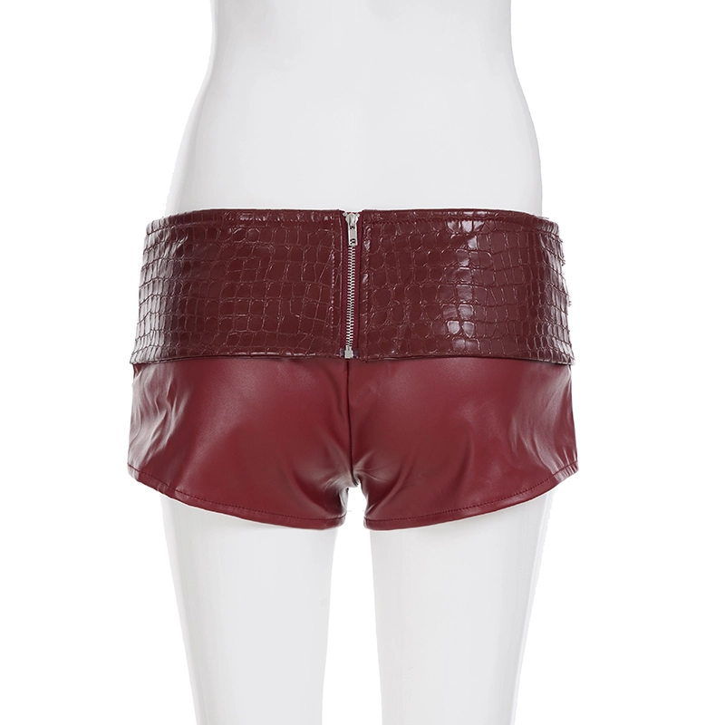 Red Triple Buckle Faux Leather Shorts | Jennie - BlackPink