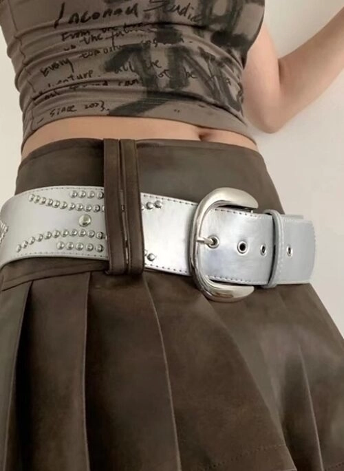 Silver Studded Wide Buckle Belt | Rei – IVE