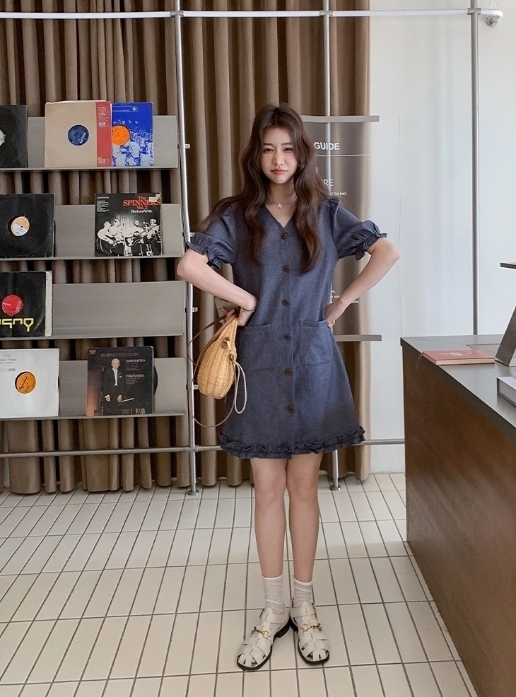 Summer Denim V Neck Casual Fashion Dress Fashion Chingu