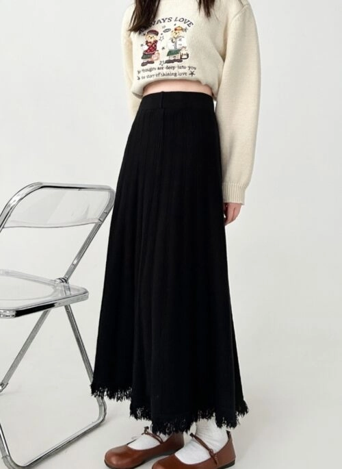 Tassel Knit High Waist Midi Skirt