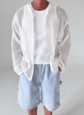 White Hollow Mesh Zipper Cardigan | Junghwan – Treasure