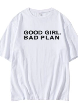 White “Good Girl Bad Plan” Graphic Print T-Shirt | Liz – IVE