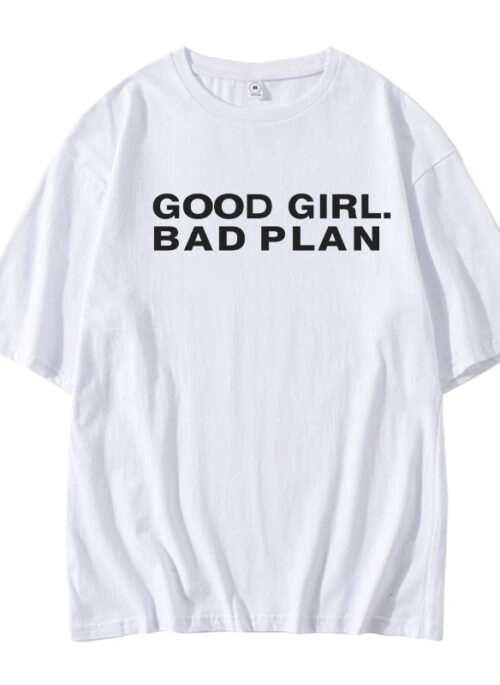 White “Good Girl Bad Plan” Graphic Print T-Shirt | Liz – IVE