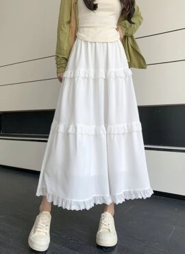 White Ruffle Edges Tier Midi Skirt | Kang Hui Ji – Law And The City