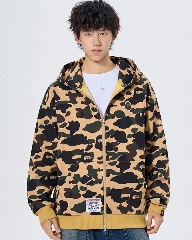 Beige Camouflage Print Hooded Jacket | Ahyeon - BabyMonster