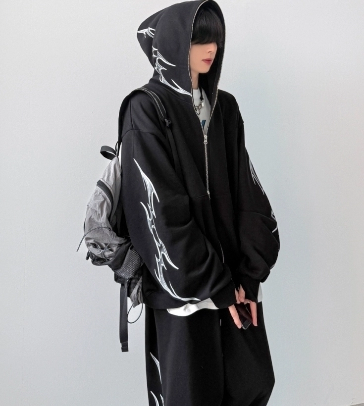 Black Tribal Details Oversized Hooded Jacket | Jungwon - Enhypen