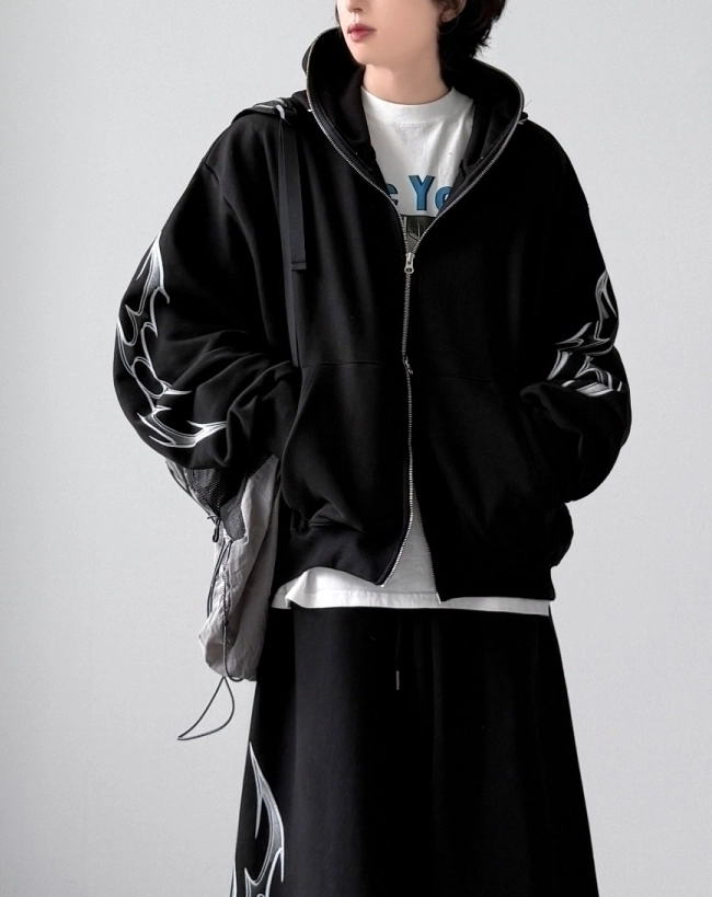 Black Tribal Details Oversized Hooded Jacket | Jungwon - Enhypen
