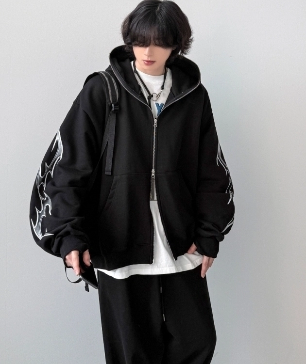 Black Tribal Details Oversized Hooded Jacket | Jungwon - Enhypen