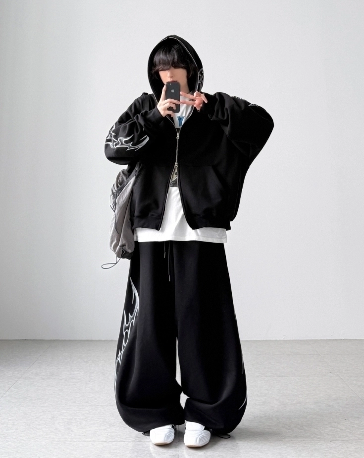 Black Tribal Details Oversized Hooded Jacket | Jungwon - Enhypen
