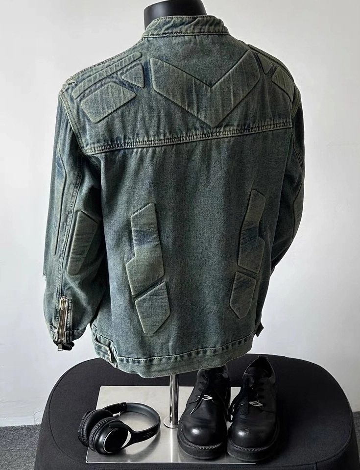 Blue Embossed Detail Distressed Denim Jacket | Mingyu - Seventeen