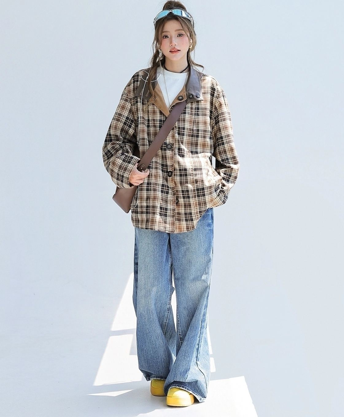 Plaid Patchwork Suede Reversible Jacket Fashion Chingu