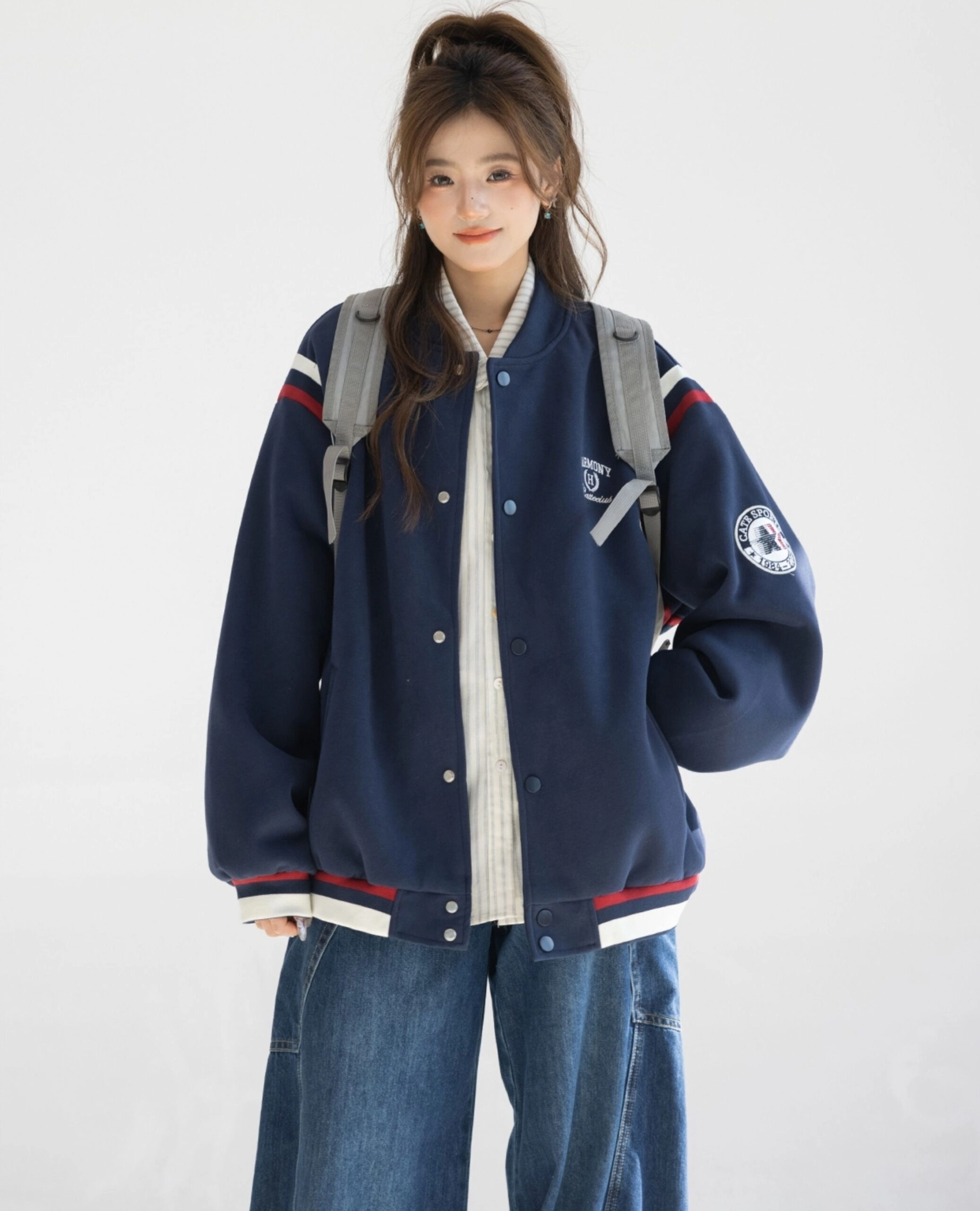 Vintage Letter Embroidered Baseball Jacket Colorblock Style