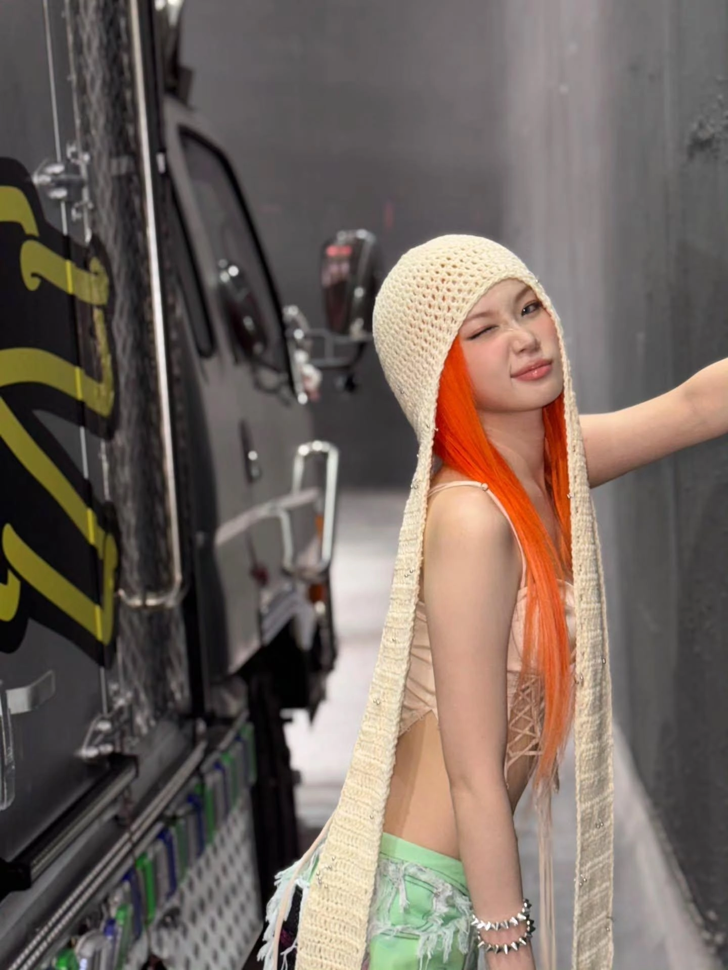 Beige Long Tassel Knitted Hat | Chaewon - Le sserafim - Fashion Chingu