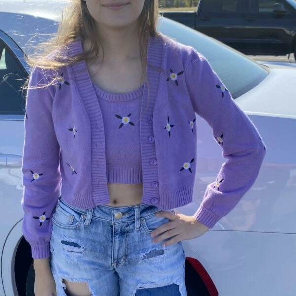 Blue Knitted Top And Cardigan Set | Jennie - BlackPink - Fashion